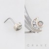 MULTI CZ CELESTIAL CRESCENT MOON WITH OPAL BEZEL 316L SURGICAL STEEL L-SHAPE NOSE RING